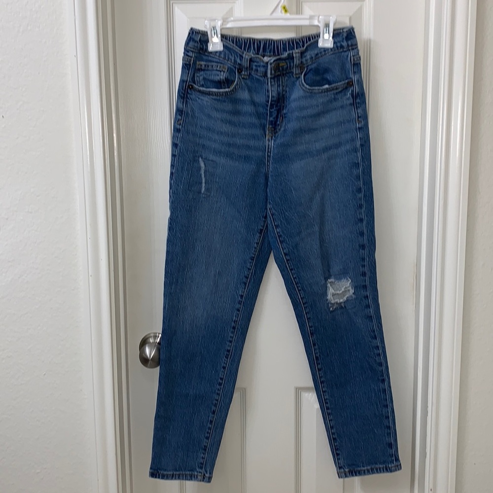 Cat & Jack Girls' High-Rise Straight Distressed Blue Jeans Size 14  Like New